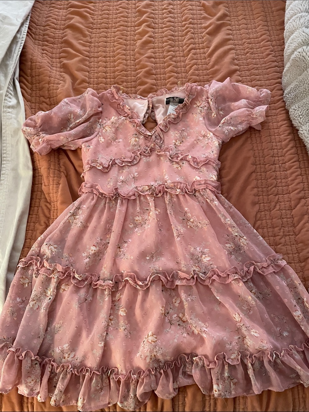 Rare Editions Pink Floral Ruffle Dress